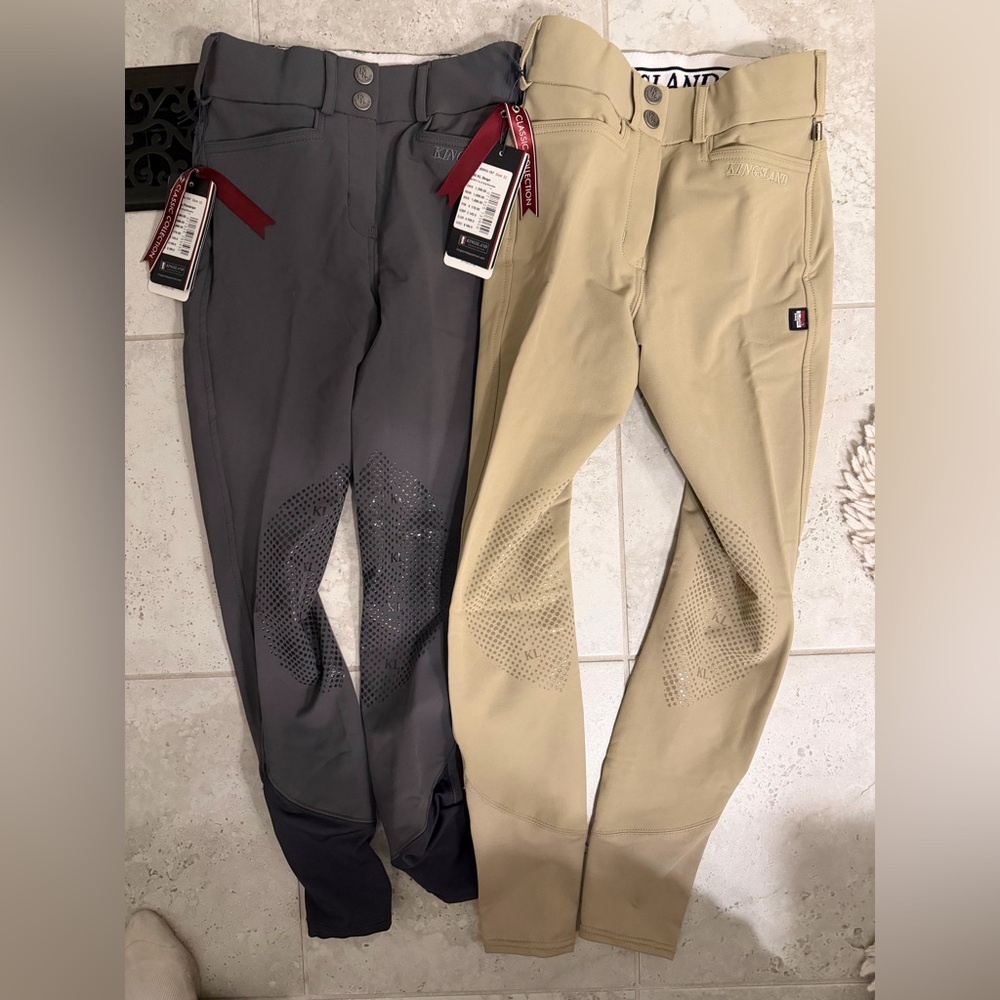 NWT 2 PAIRS Kingsland Kadi Knee-Grip Breeches size EU 32 US 24 Beige & Grey